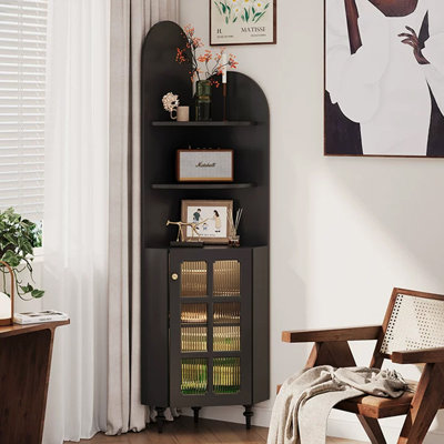 Retro Black Solid Wood Accent Cabinet