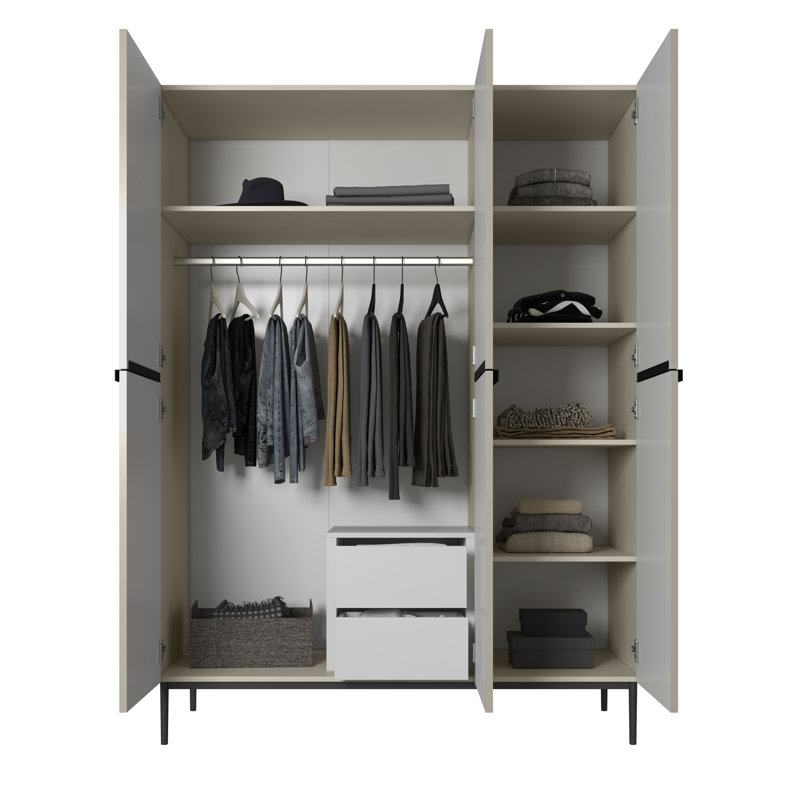 Alidia 3 Door Manufactured Wood Wardrobe, Cream/Black