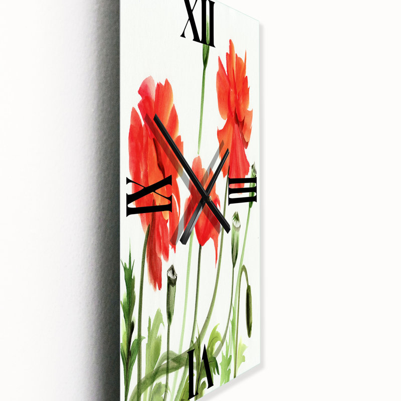 Vintage Red Poppies III - Horloge murale traditionnelle, Petit