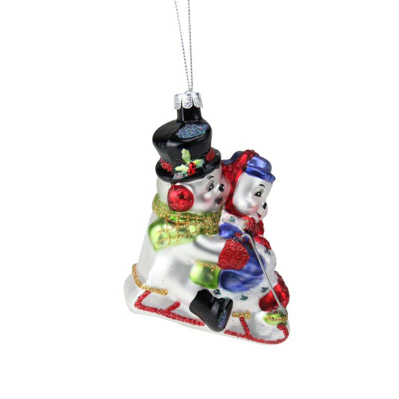 Ornement de Noël en verre 4,5 po blanc et rouge