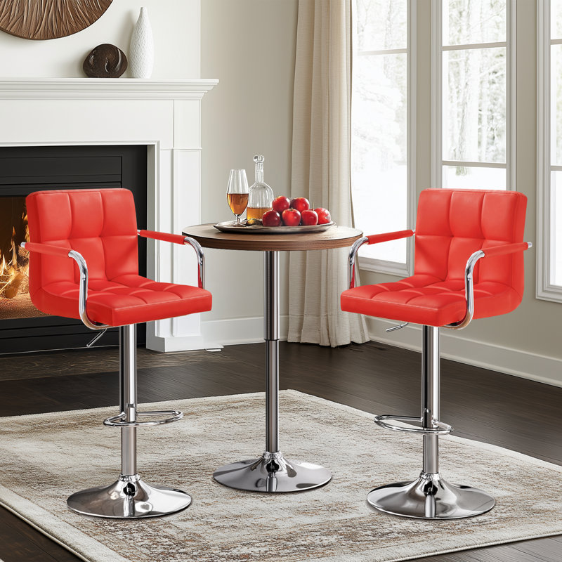 Pete Swivel Upholstered Adjustable Height Counter Stools, Red