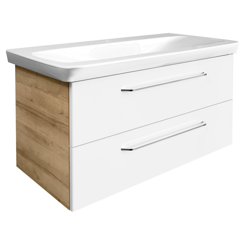 1000mm Single Bathroom Vanity with Basin, Light Brown Wood/White