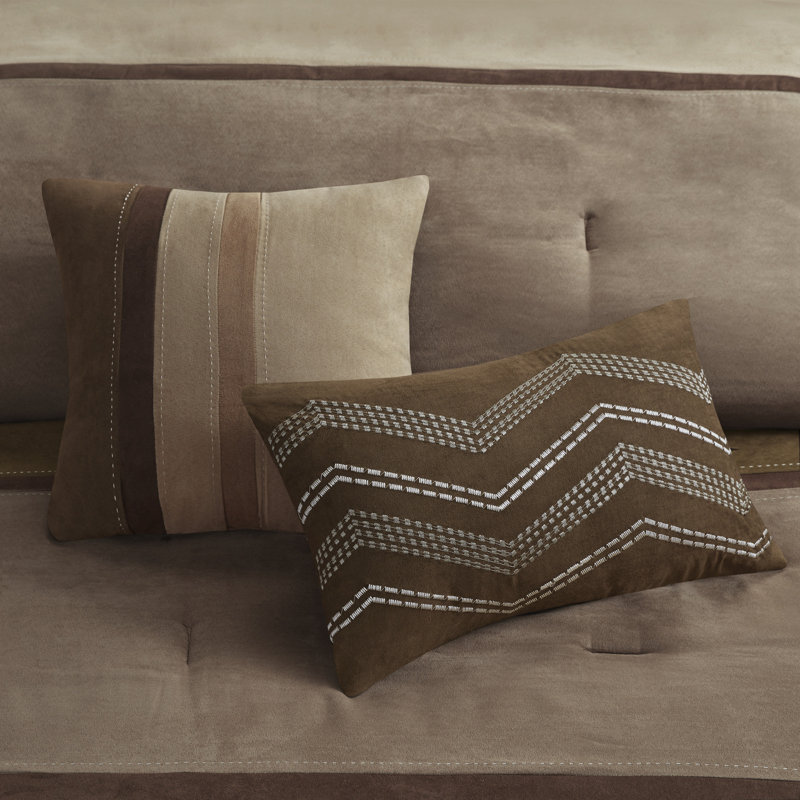 California King Brown Faux Suede Comforter Set with Decorative Pillows