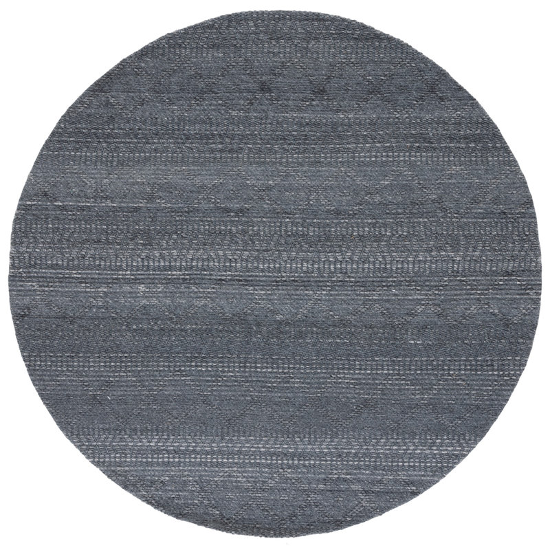 Marbella Flat Weave Wool/Cotton Geometric Rug in Gray, Round 6'