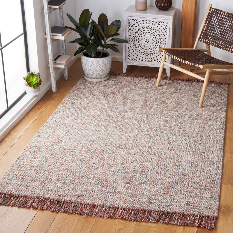 Handmade Flatweave Wool Grey/Rust Area Rug, Rectangle 5' x 8'