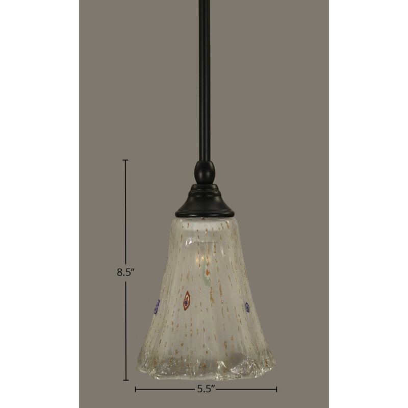 Stem Hung Mini Pendant Shown In Matte Black Finish With 5.5" Fluted Crystal Glass, Frosted