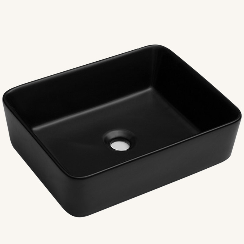 Lavabo de salle de bain vasque rectangulaire en céramique 19 po x 15 po, Noir