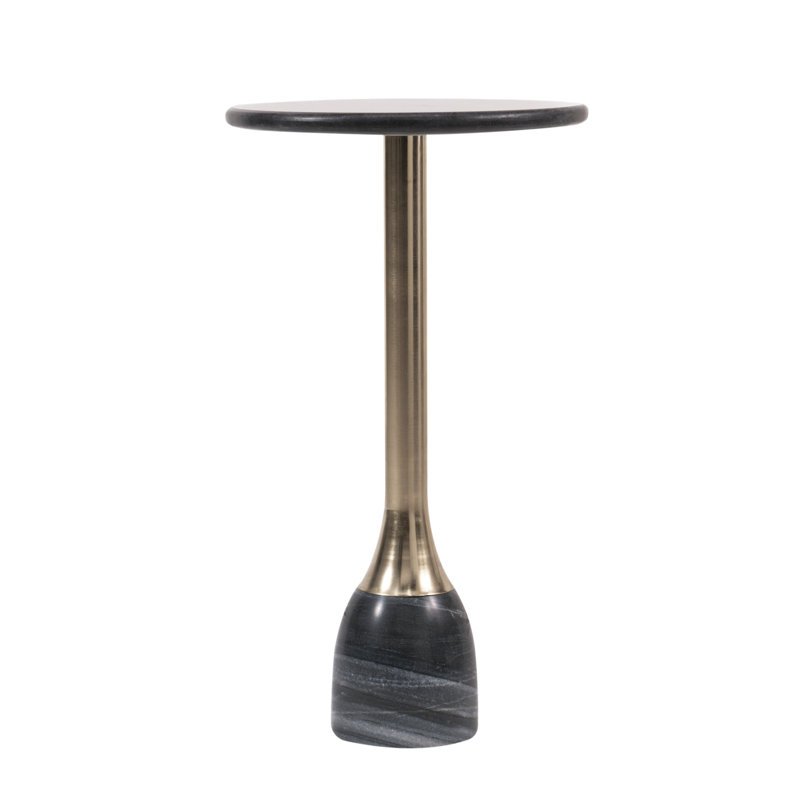 Modern Marble Top Drink Table with Pedestal, Black, Silver