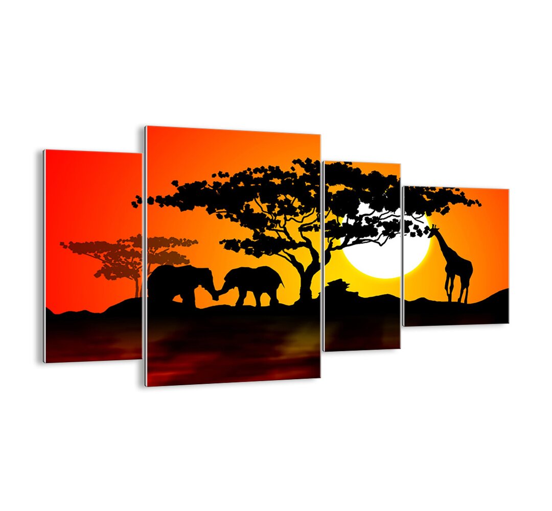 4-tlg. Glasbilder-Set - Grafikdruck „Meeting on Savanna”