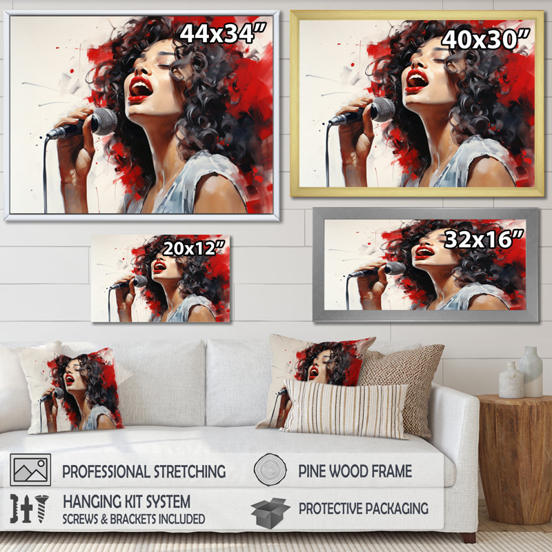 " Red Black Music Vocal Expression ", Black Single Picture Framed, 34" H x 44" W x 1.5" D