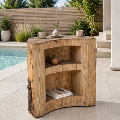 Table de bar d'extérieur imitation souche d'arbre de 101,6 cm (40 po) avec rangement intégré, résistante aux intempéries