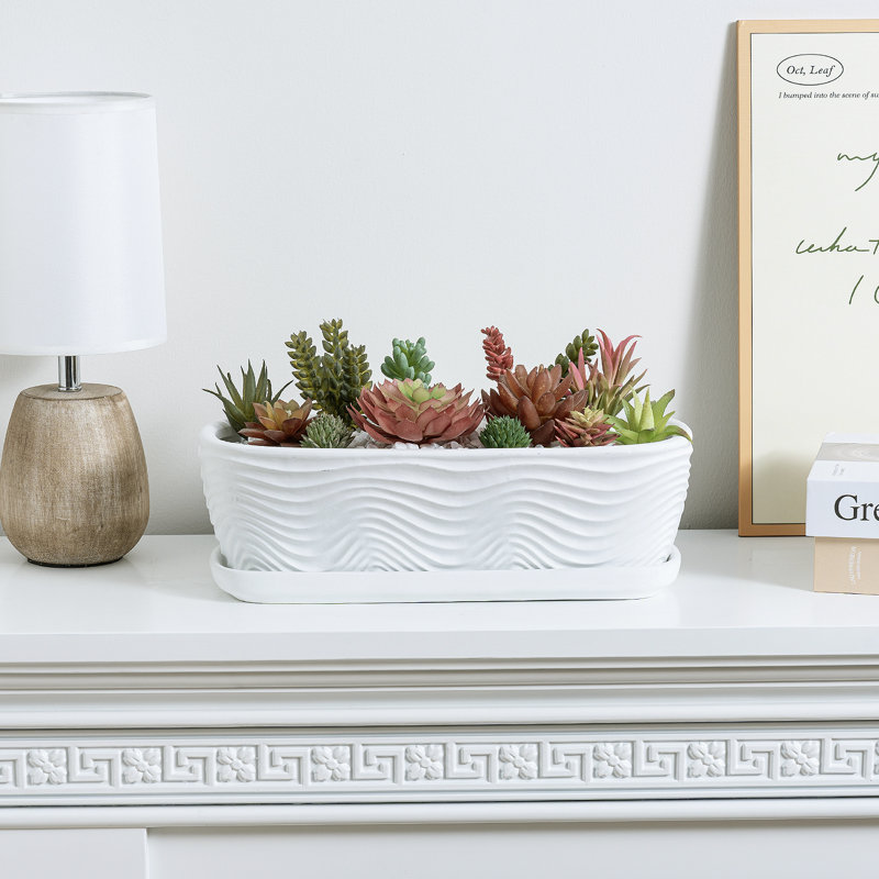 Textured Ceramic Indoor Planter Pot, White