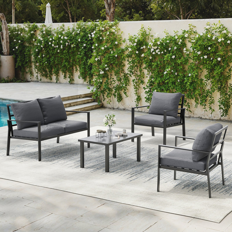4 - Person Garden Lounge Set with Cushions, Dark Grey