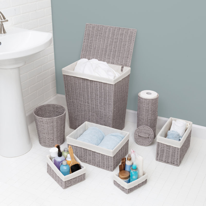 Ensemble de 7 paniers de rangement pour salle de bain, gris