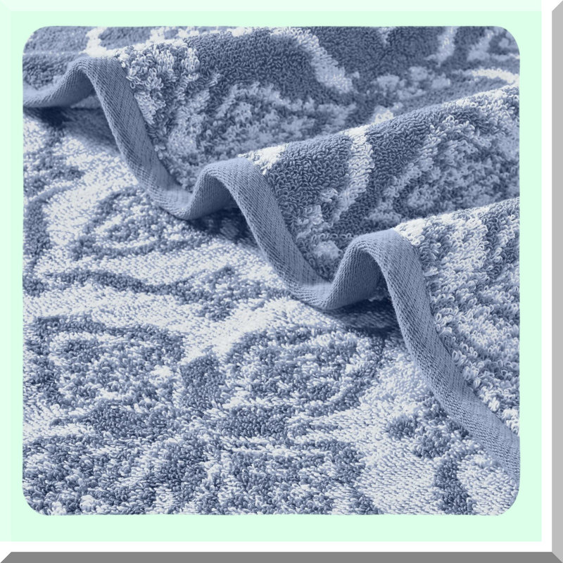 UltraSoft Reversible Jacquard Towel Set - 6-Piece, Super Absorbent, Quick Dry, 100% Combed Cotton, Denim
