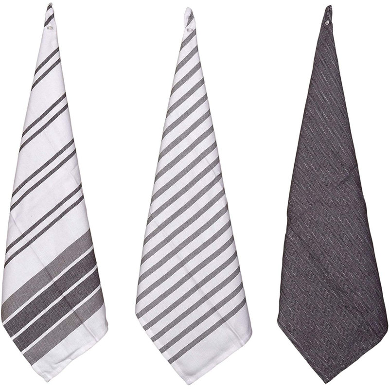 Cotton Stripe Kitchen Towel Linen Set, Grey