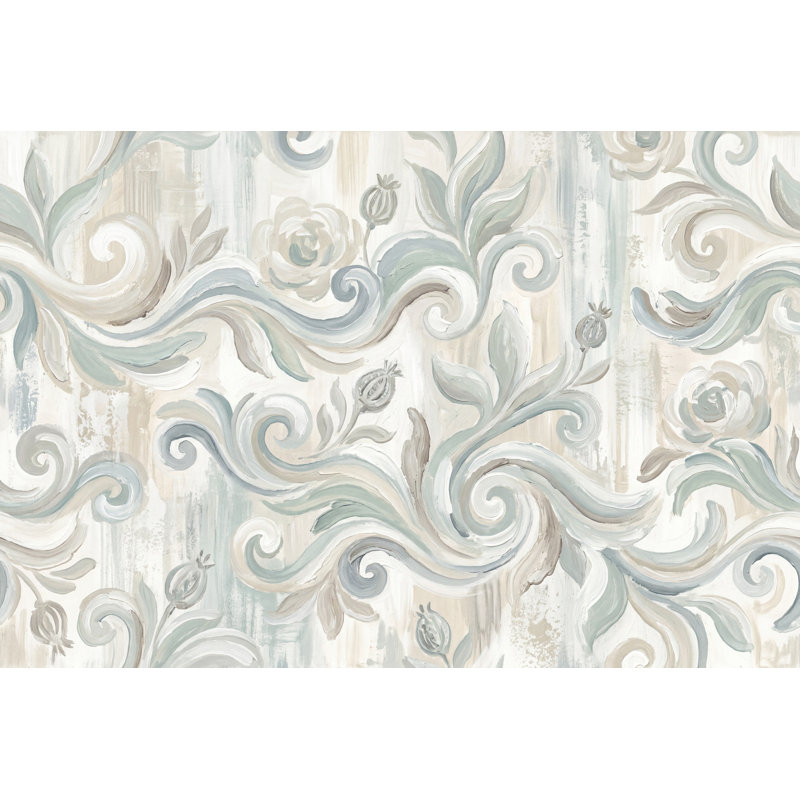 Papier peint floral inspiré de damas peint à la main, Texturé non collé, 100 po x 96 po