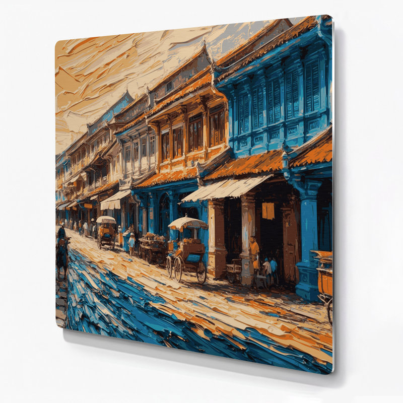 Art mural mauve avec villes, Penang, Malaisie, H 32 po x l 32 po