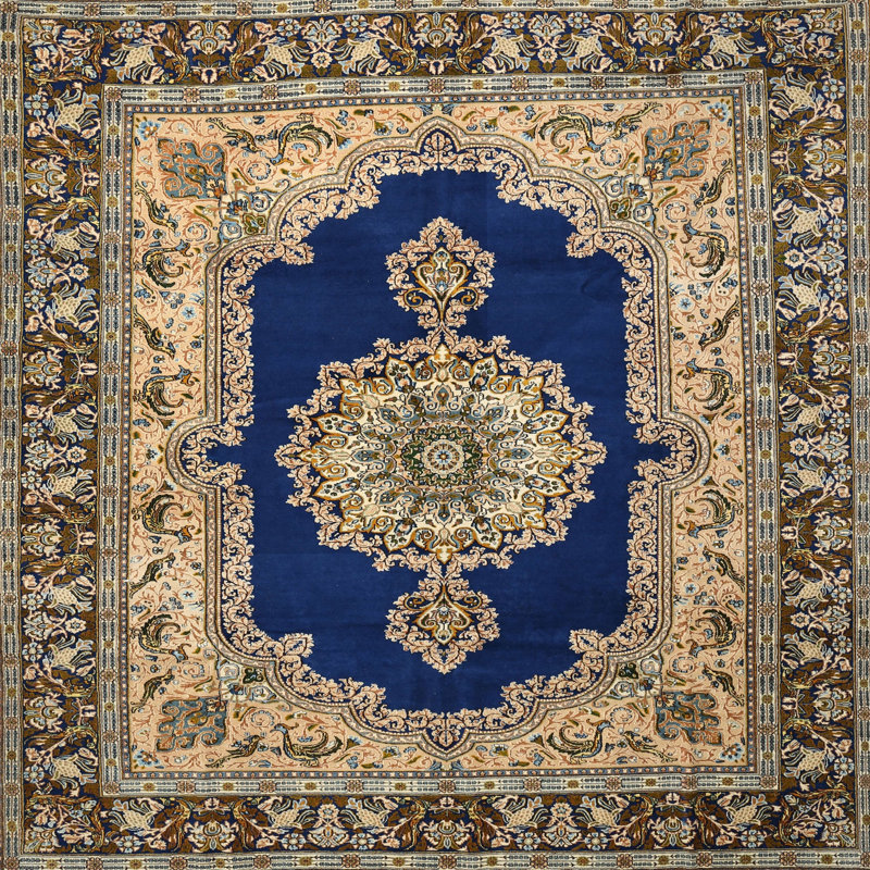 Tapis bleu/beige traditionnel, Carré 3 pi