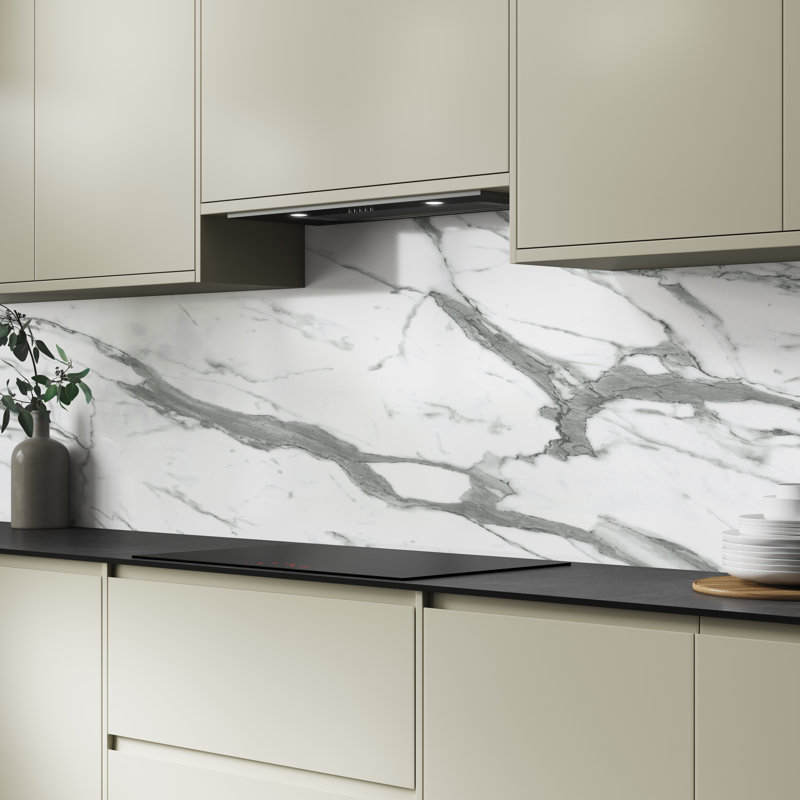 White Marble Aluminium  Kitchen Splashback, 305 cm x 75 cm, White/Grey