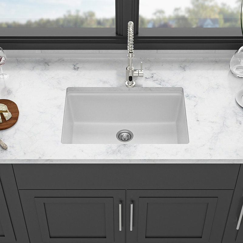 Quartz Kitchen Sink - 28X19" White Granite Composite Workstation Undermount Kitchen Sink, White