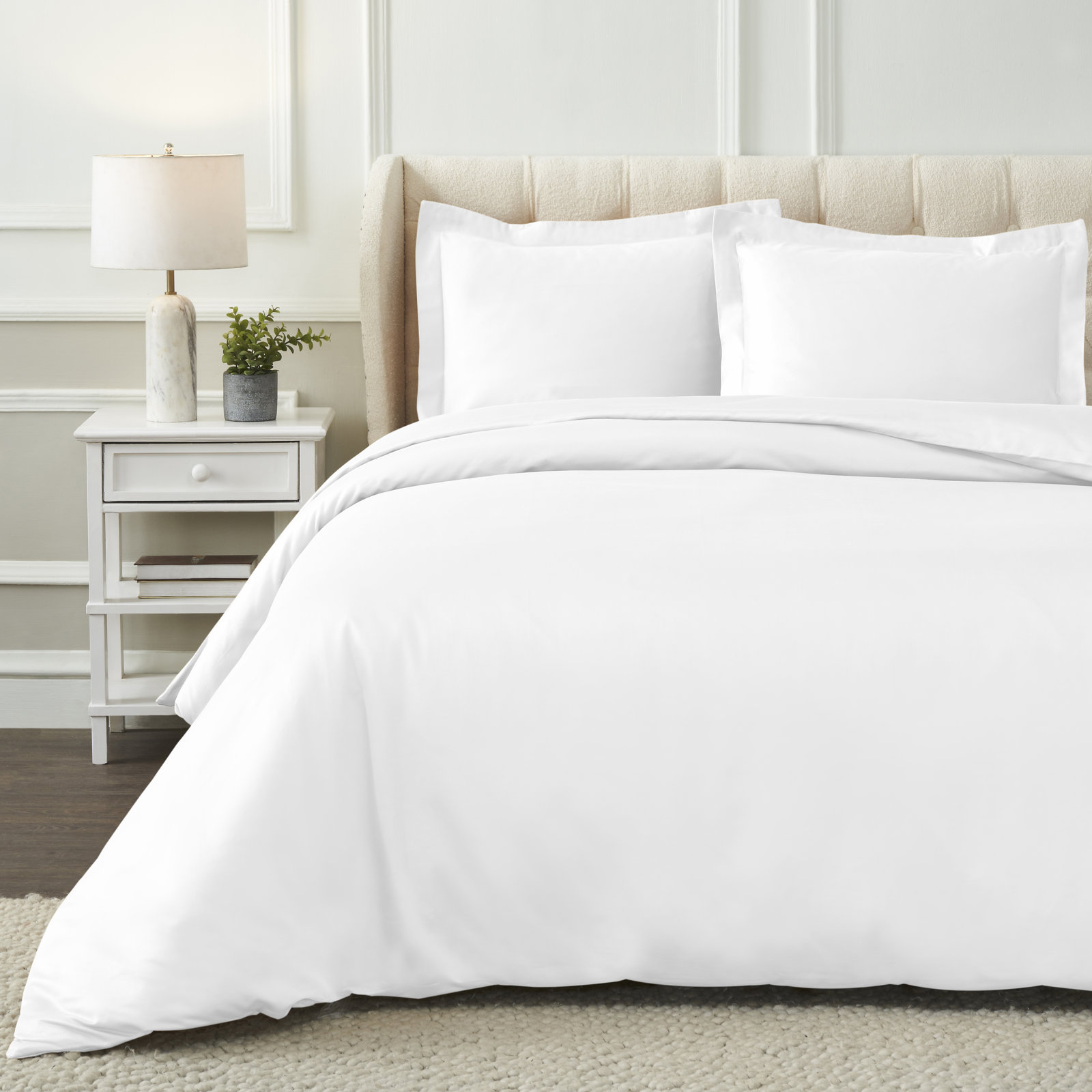 Mellark Cotton Sheets, Full/Queen Duvet Cover + 2 Standard Shams, White