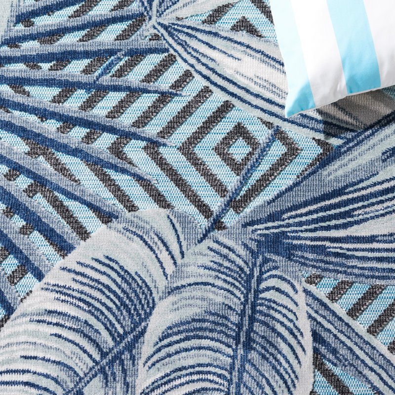 Sparks Lianne Floral Aqua/Navy Indoor / Outdoor Area Indoor/Outdoor Area Rug, Runner 2' x 10'