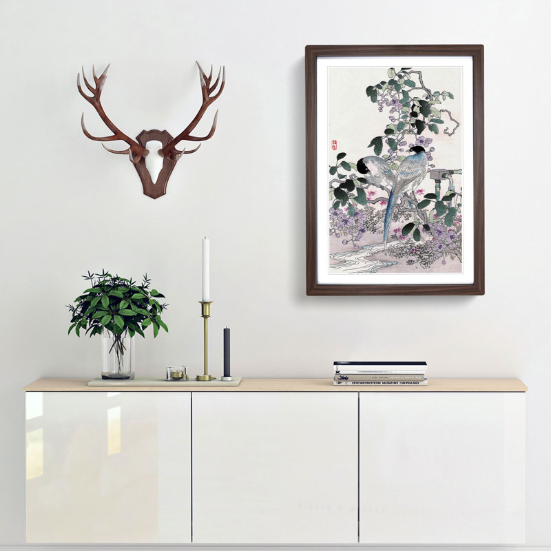 Birds & Flowers by Kono Bairei - Picture Frame Painting Print, 65cm H x 48cm W x 2cm D, Walnut Framed