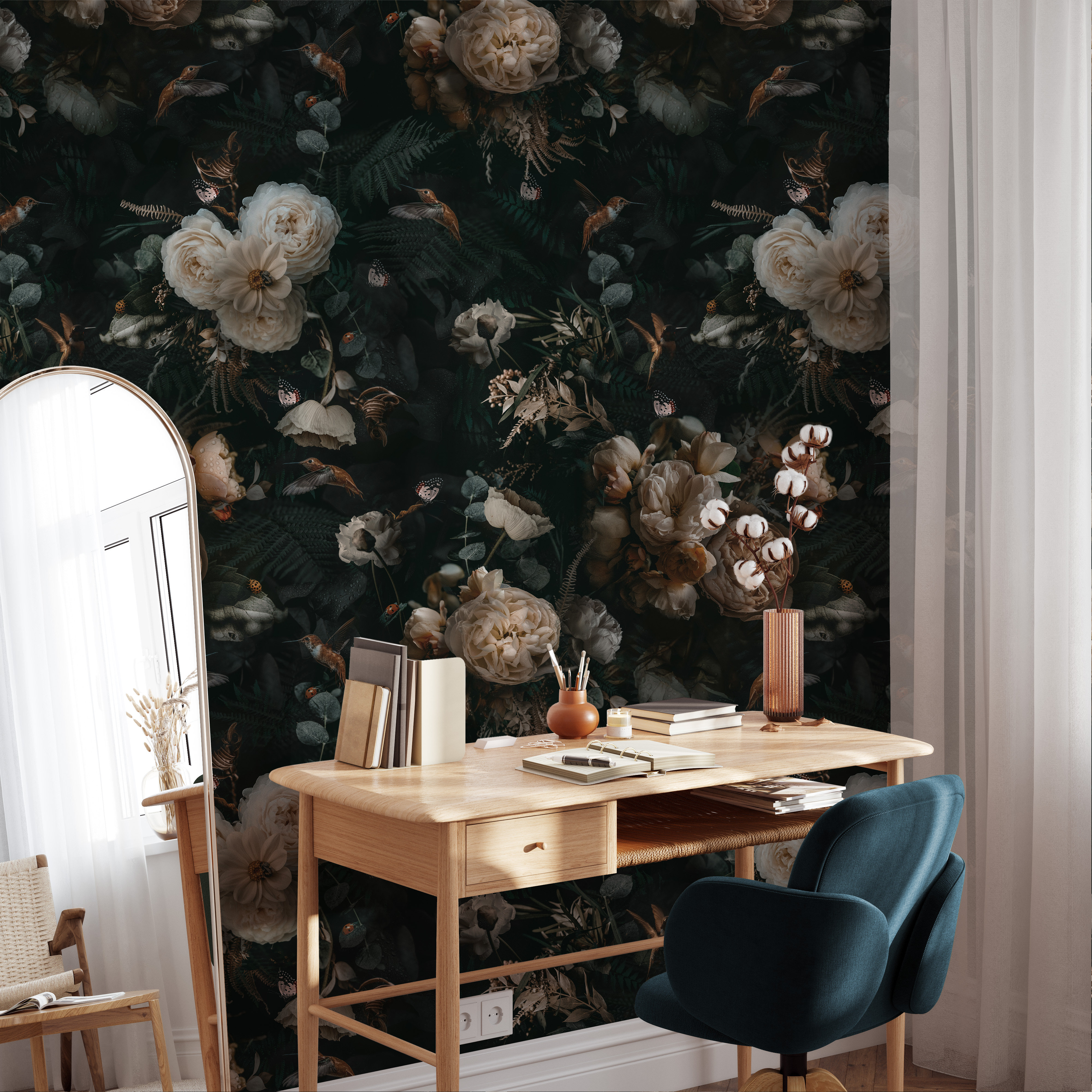 Dark Floral Wallpaper Peel and Stick Botanical Wall Mural 