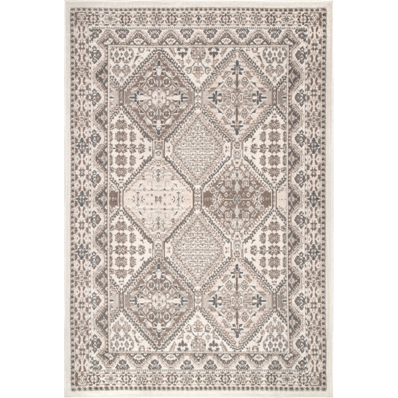 Holden Traditional Tiled Power Loom Performance Beige/Cream Rug, Rectangle 8' x 10'