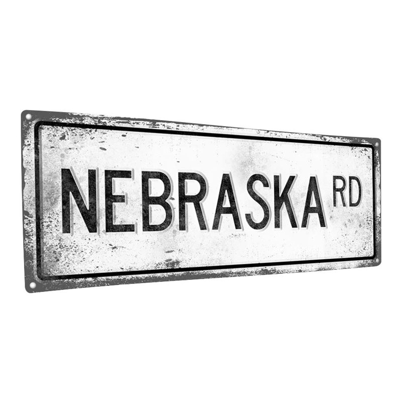 "Panneau de métal vieilli, Nebraska Road"