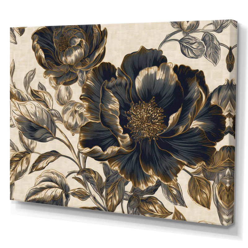 Fleur d'œillet bleu doré II sur toile, H 16 po x l 32 po x P 1 po, Toile tendue