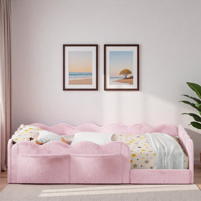 Lit rembourré pour enfants avec garde-corps en forme de vague et poches de rangement latérales