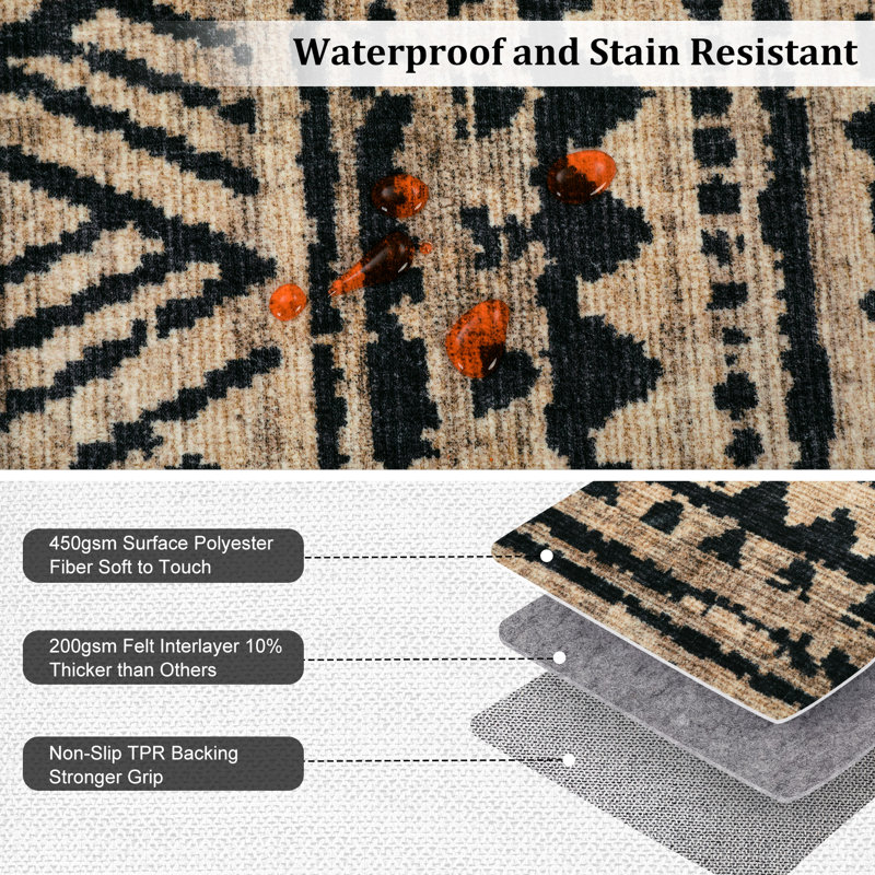 Morocco Machine Washable Rug Non-Slip Area Rug for Living Room Low-Pile Rug Ultra-Thin Rug Modern Indoor Rug for Bedroom Hallway Dining Room Kitchen Office Farmhouse