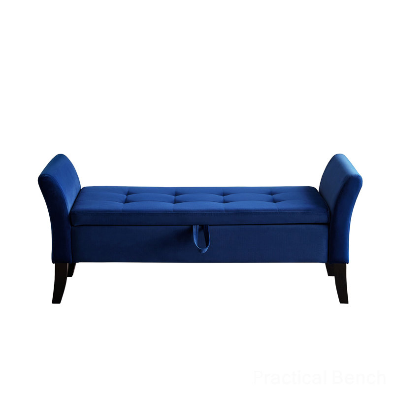 Velvet Upholstered Storage Bench, Navy Blue