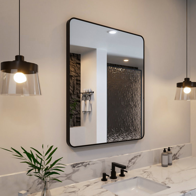 Miroir de salle de bain mural, 36 pi x 30 po, Noir mat