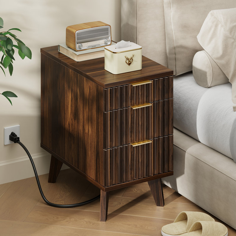 Table de bout avec tiroirs et station de charge, Brun