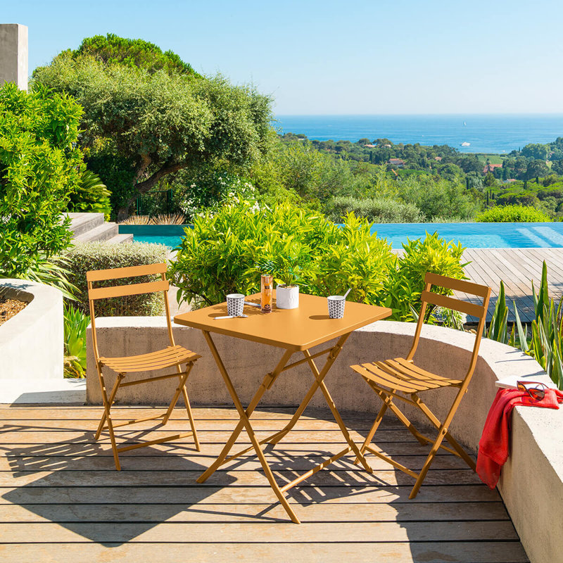 Hild Square Metal Folding Outdoor Dining Table , 71cm cm W 70cm cm D, Ochre