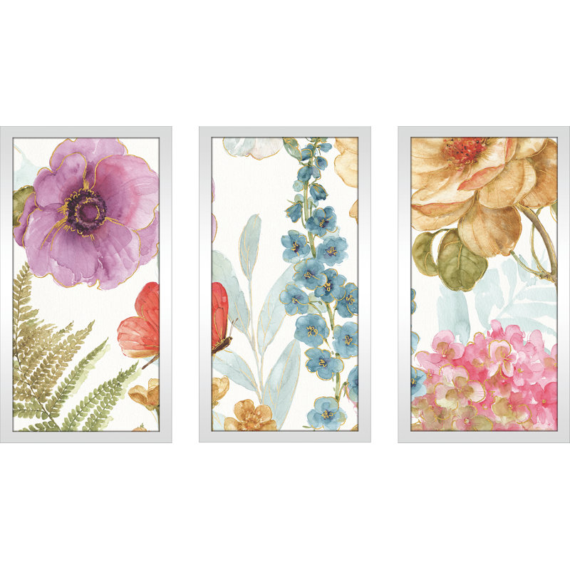 Rainbow Seeds Flowers III - cadre photo 3 pièces, impression multi-pièces, H 25,5 po x l 40,5 po x P 1 po