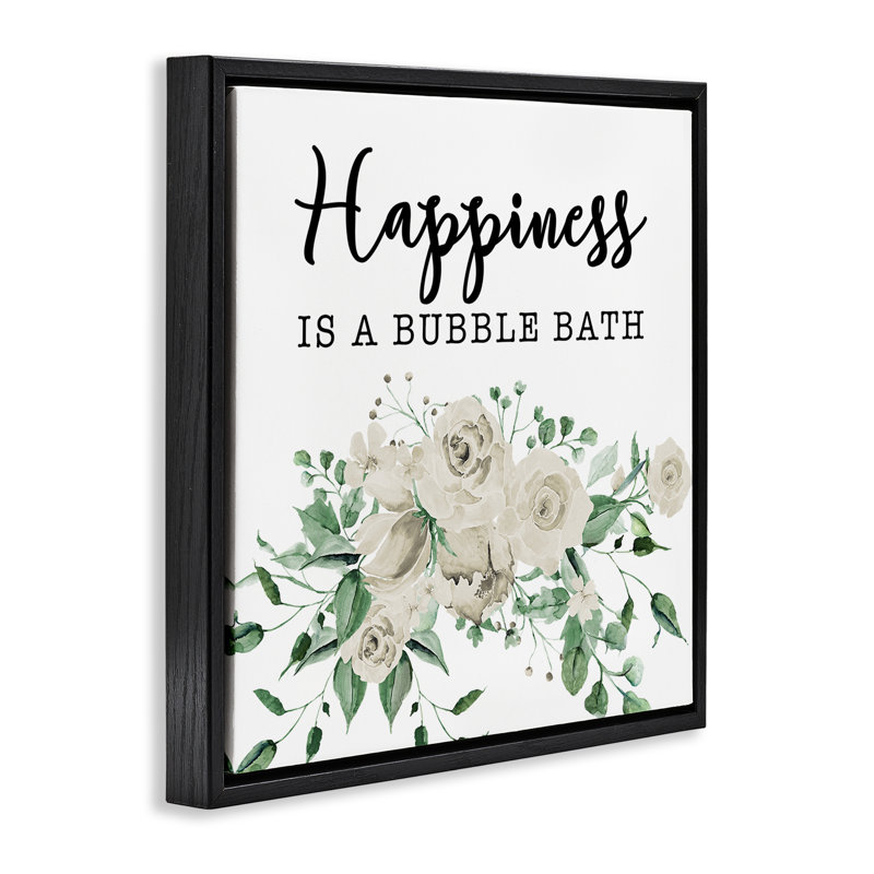 «Happiness is Bubble Bath», art mural encadré sur toile flottante par Masey St. Studios, Cadre flottant noir de jais