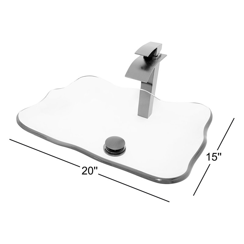 Novatto 15'' Glass Bathroom Sink with Faucet, Oil Rubbed Bronze