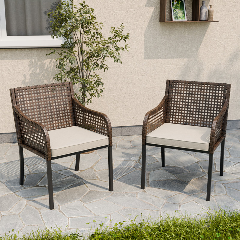 Ensemble de chaises d'extérieur en osier avec coussin, ensemble de 2, chaises de patio en osier avec structure en métal