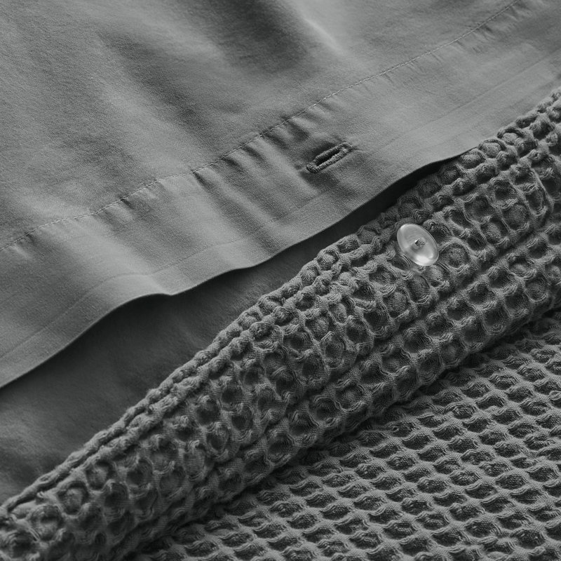 Cascade Modern & Contemporary Cotton Waffle Duvet Cover, Charcoal, King Duvet Cover + 2 King Shams