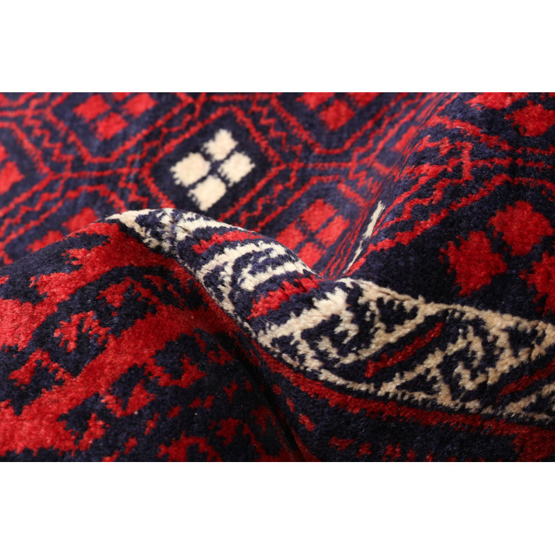 Tapis bleu marine en laine noué à la main de conception unique 4 pi x 7 pi 1 po Nouvel Âge