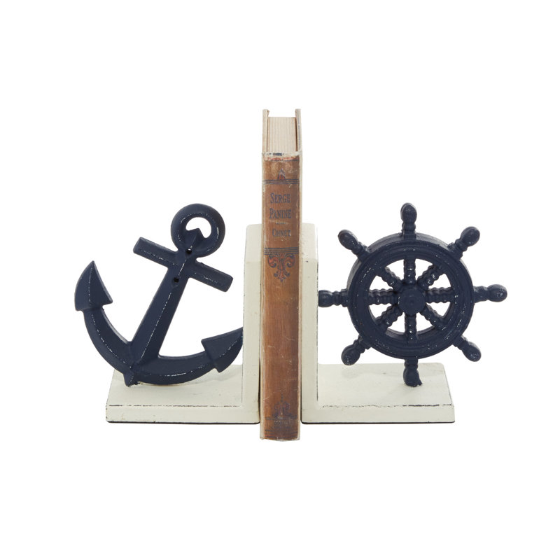 Ensemble de serre-livres en métal avec ancre en métal et roue de bateau