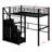 Twin Size Metal Loft Bed With Storage Staircase, Wardrobe And Full-Length Guardrails-513588632