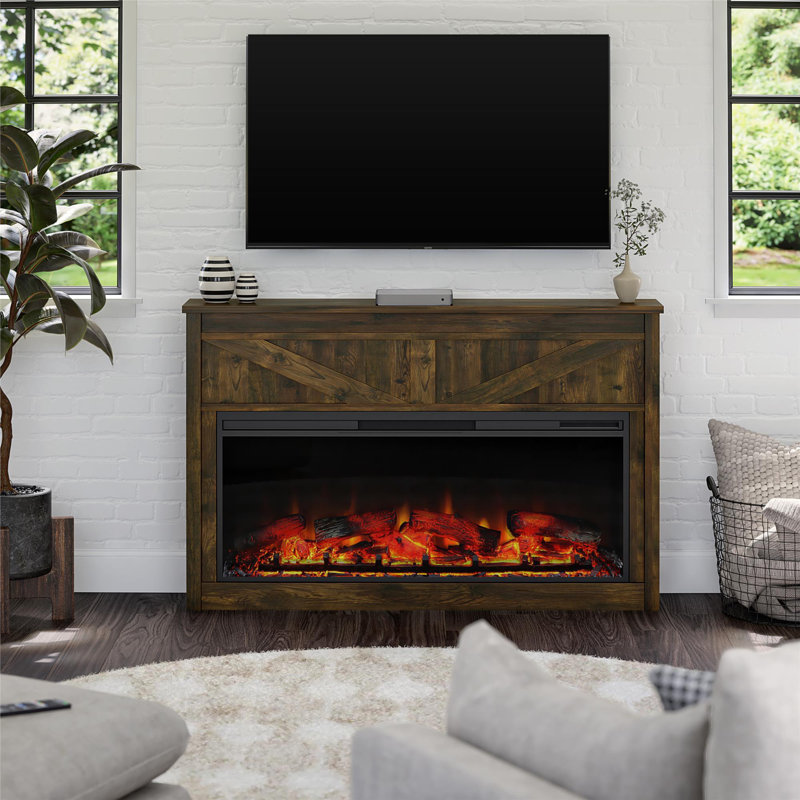 Wide Modern Farmhouse Mantel with Electric Fireplace, Rustic