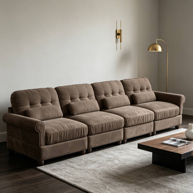 Canapé modulaire en chenille de 126,7 pouces pour salon, Brown Chenille