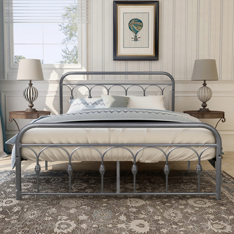 Eshe Metal Open-Frame Bed, Black Silver, Queen