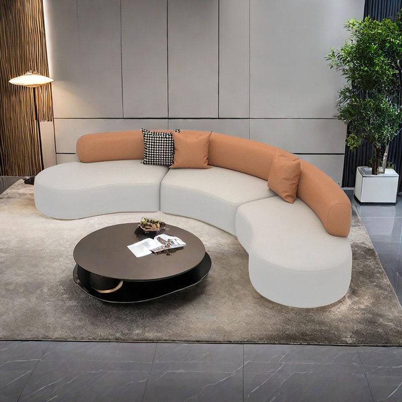 Canapé de loisir nordique luxueux, H 29,52 po x l 125,98 po x P 35,43 po, 5, Orange, blanc cassé